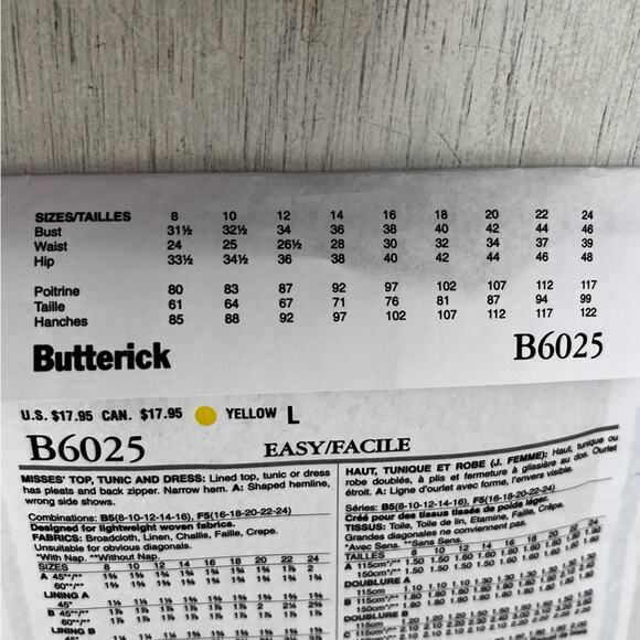 Butterick B6025 Sewing Pattern sleeveless pleated dress tunic size 8-16 - Picture 5 of 6